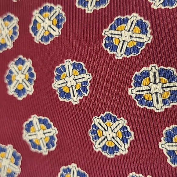 Polo Ralph Lauren 100% Cotton Made in USA Red Blue Gold Geometric Men's Tie - Picture 2 of 3